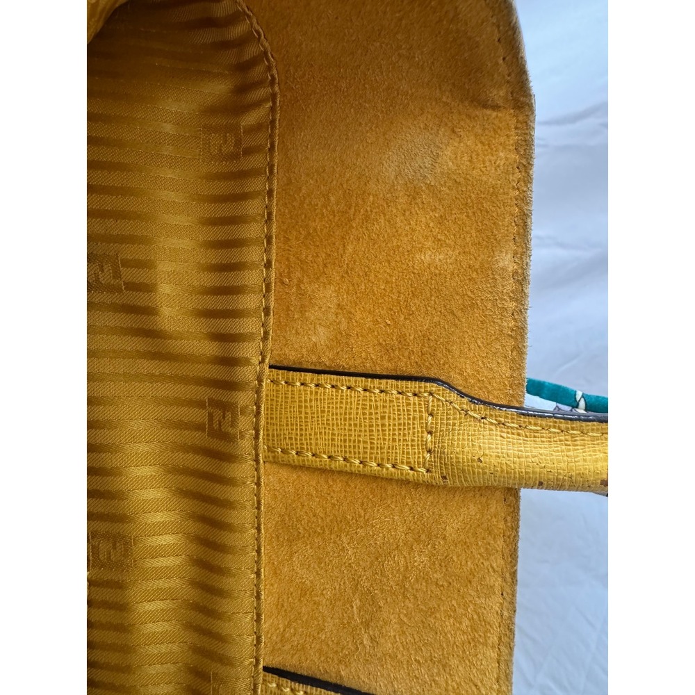Fendi 2Jours Yellow Textured Leather Large Satchel Gold Hardware with Twilly#834 - Picture 14 of 16